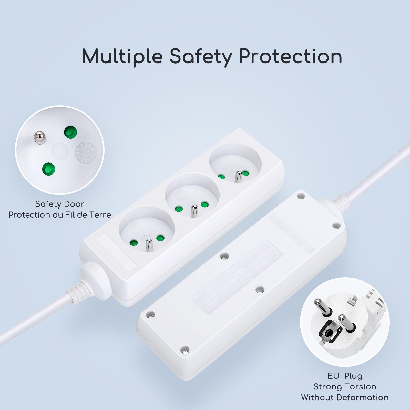 Power strips 3-way 3m H05VV-F 3G1.0m㎡ White