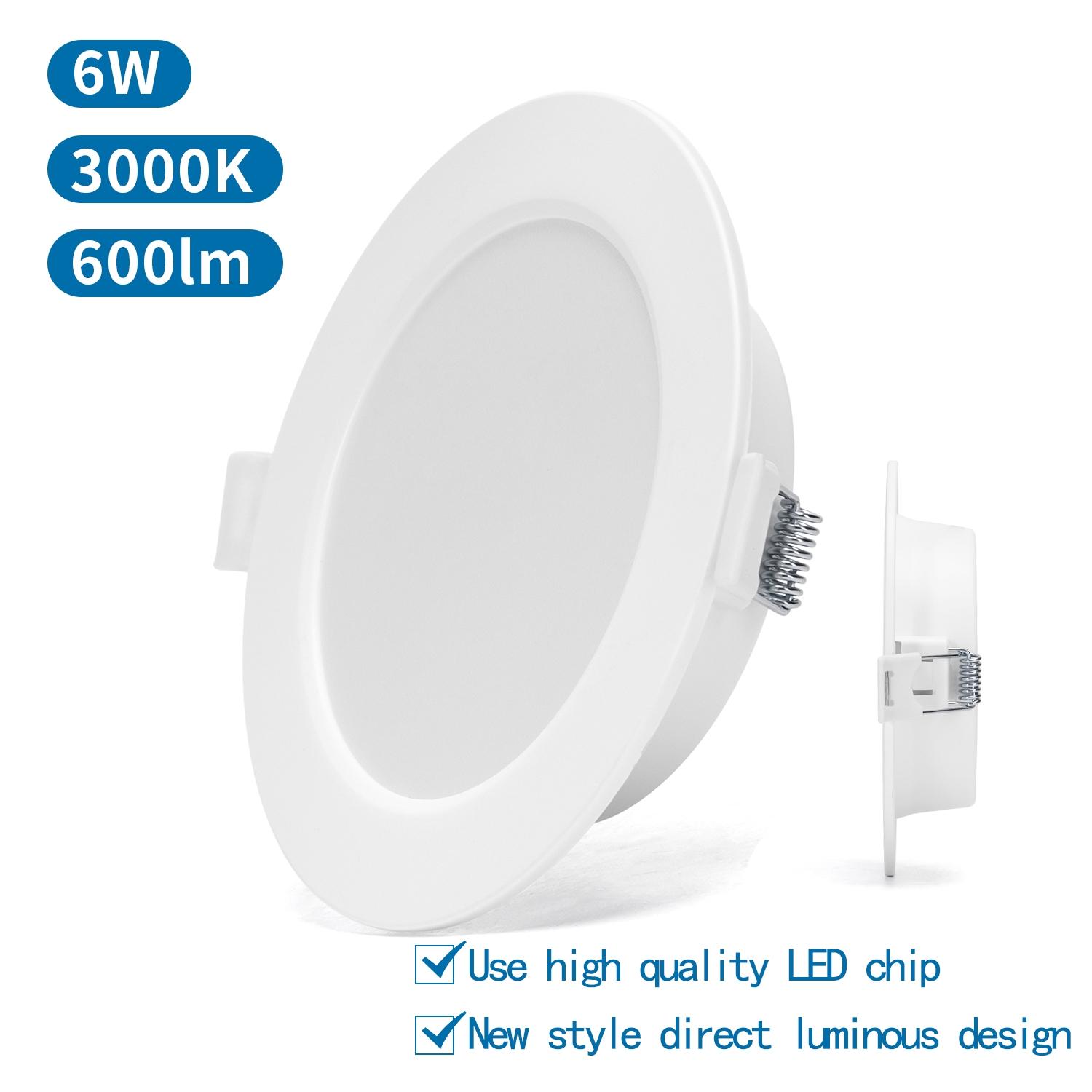 Podtynkowa okrągła lampa LED E6 6W Żółte światło(6W,3000K,Barwa Ciepła,600lm)