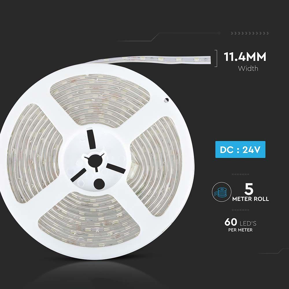 10W Taśma LED, Barwa:3000K, IP65/ Zasilanie: 24V, Rolka:5m, VTAC, SKU 212562