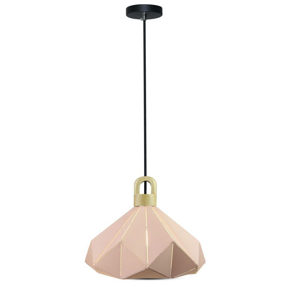 Lampa Wisząca, Różowy + Drewno, Średnica: 320, VTAC, SKU 3951