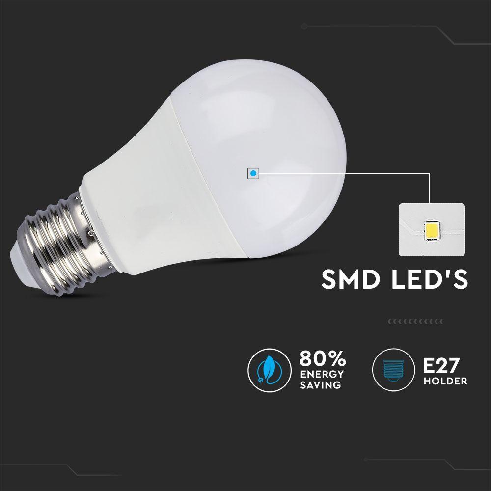 9W A60 Żarówka LED, Barwa:6400K, Ściemniana - 3 stopnie, Blister 2szt., Trzonek:E27, VTAC, SKU 7290