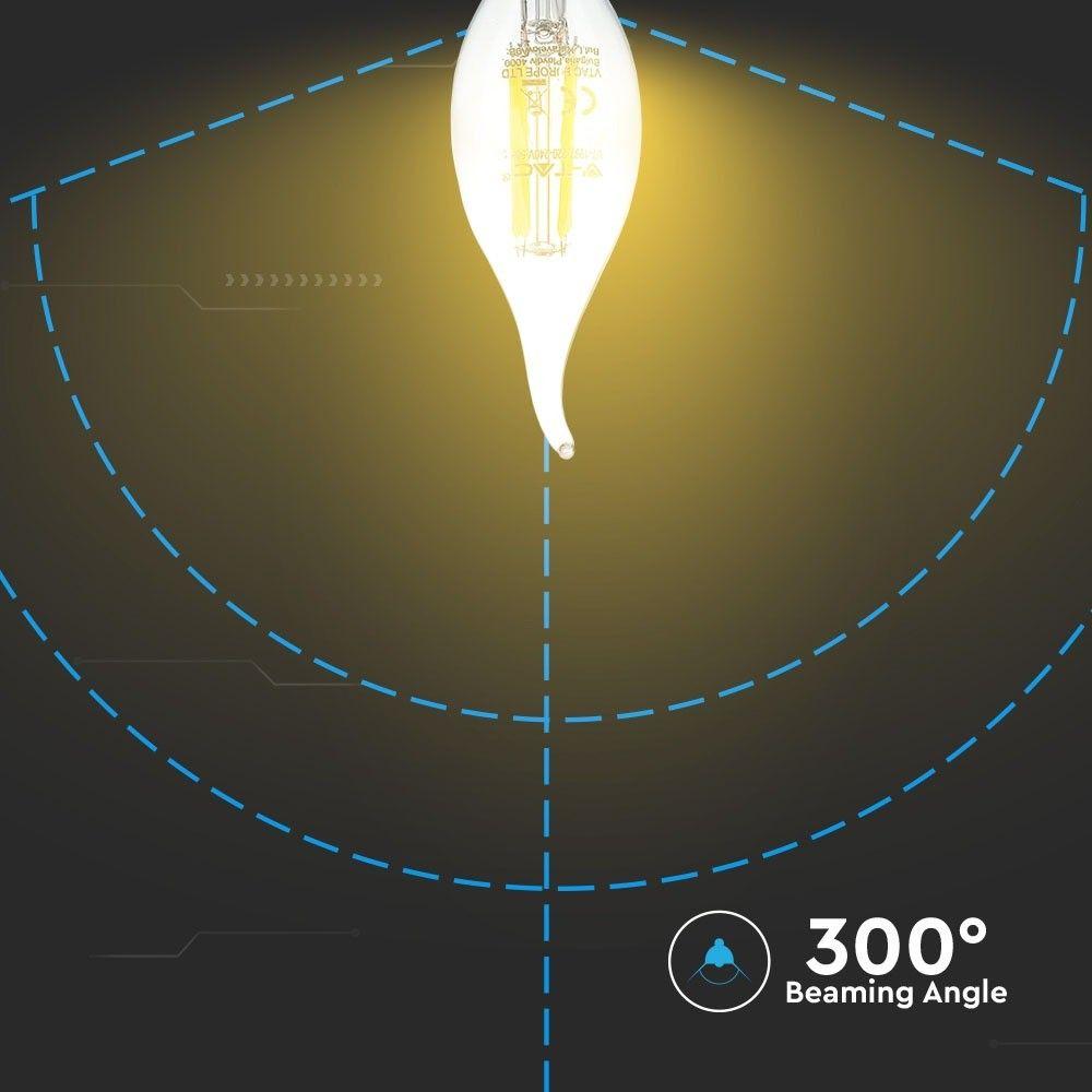 VT-264 4W CANDLE FLAME FILAMENT BULB-CLEAR GLASS SAMSUNG CHIP 2700K E14