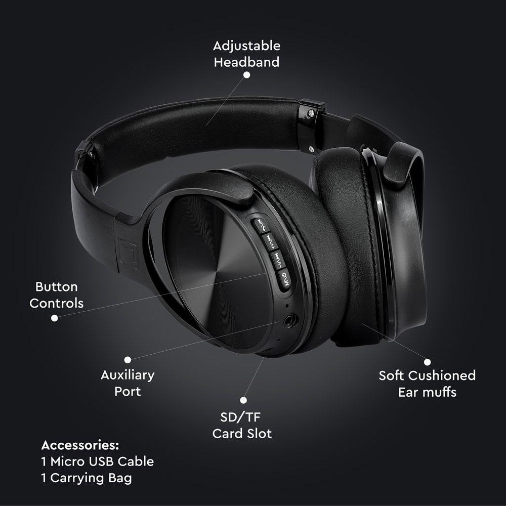 VT-6322 BLUETOOTH WIRELESS HEADPHONE WITH ROTATABLE HEAD-500mah-BLACK