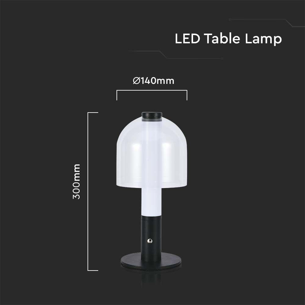 VT-1056 LED TABLE LAMP 1800mAH BATTERY D:140x300 3IN1 BLACK+TRANSPARENT GLASS BODY