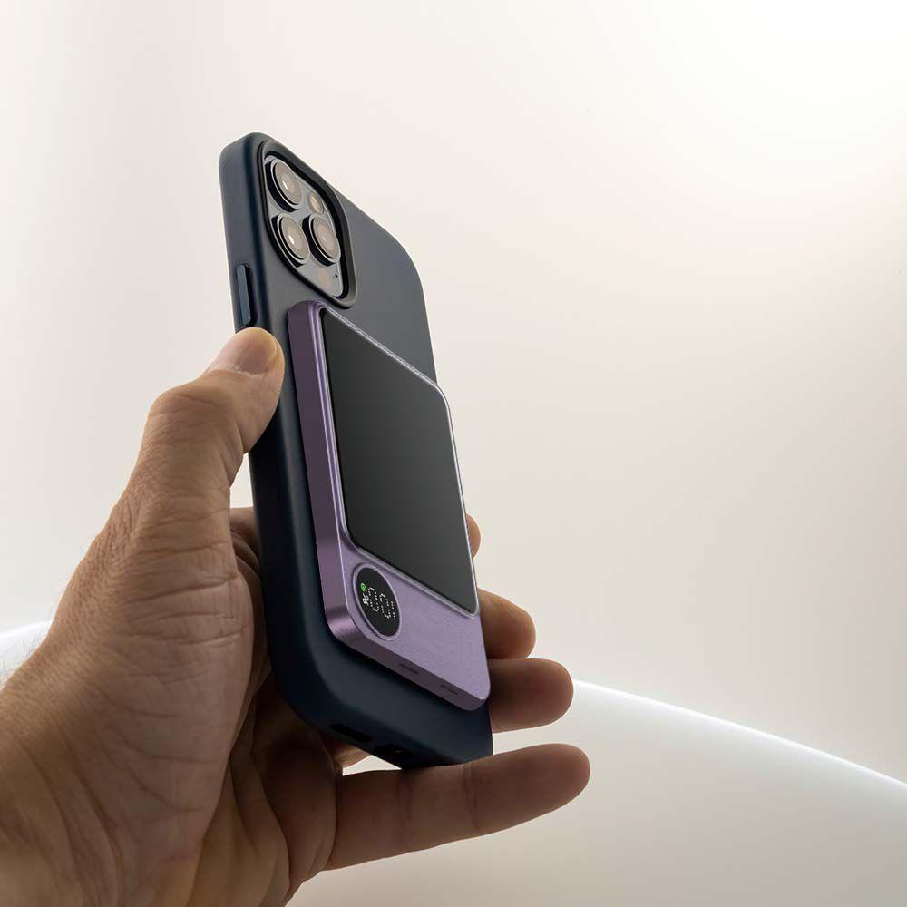 5000mAh 9mm ULTRA THIN MAG SAFE ALUMINUM ALLOY MAGNETIC POWER BANK WIRELESS FAST CHARGE PURPLE