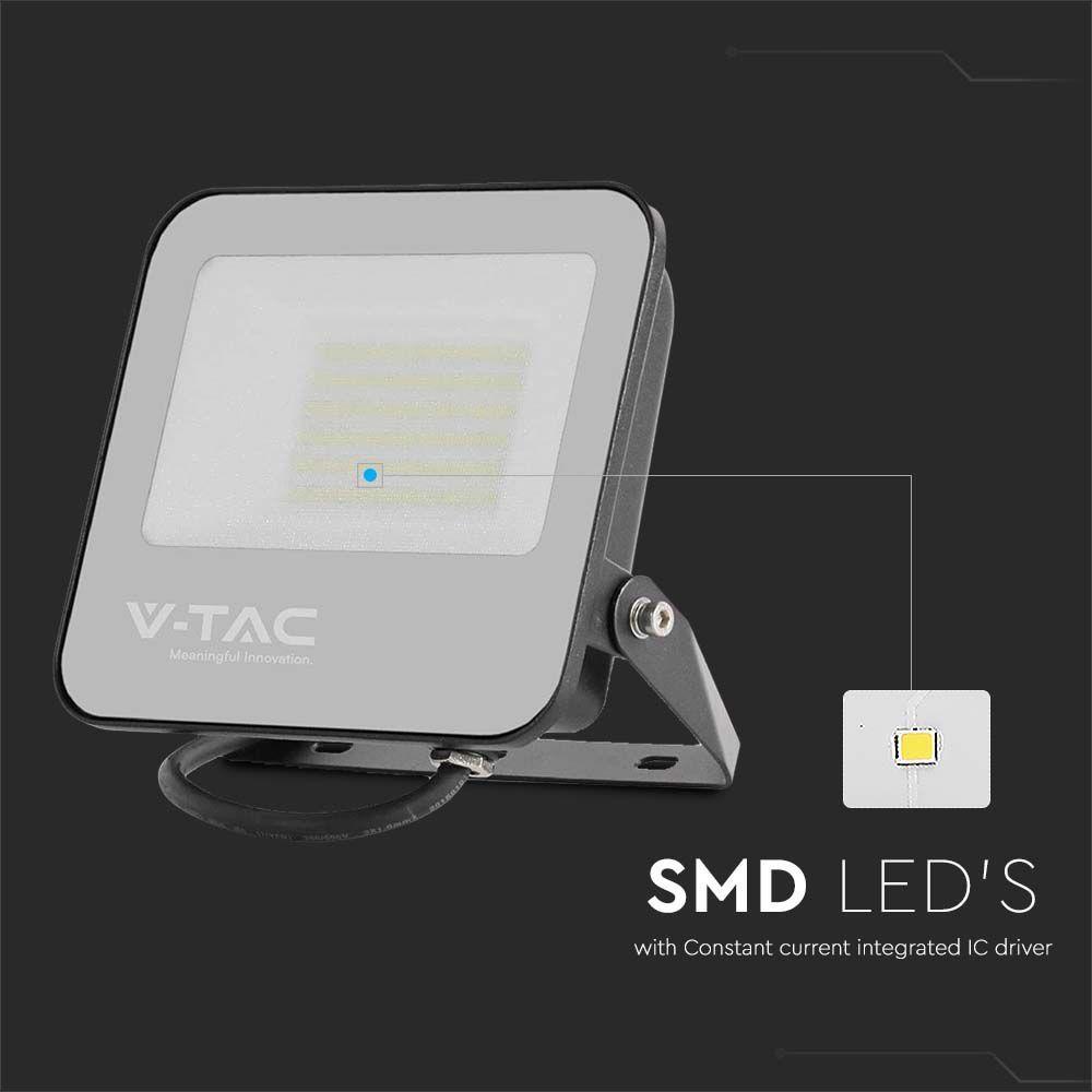 50W Naświetlacz LED SMD, Barwa:4000K, Obudowa: Czarna , Skuteczność 185lm/W, VTAC, SKU 9892