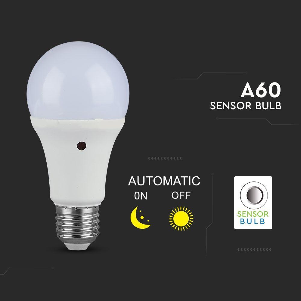 VT-2016 9W A60 PLASTIC SENSOR LED BULB 4000K E27 200'D