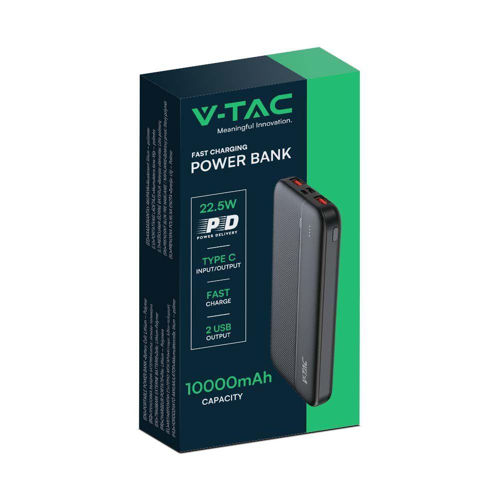 Power Bank 2xUSB + typ: C, Micro USB, Szybkie ładowanie, Litowo Polimerowy - 10000mAh, Czarny, VTAC, SKU 7831