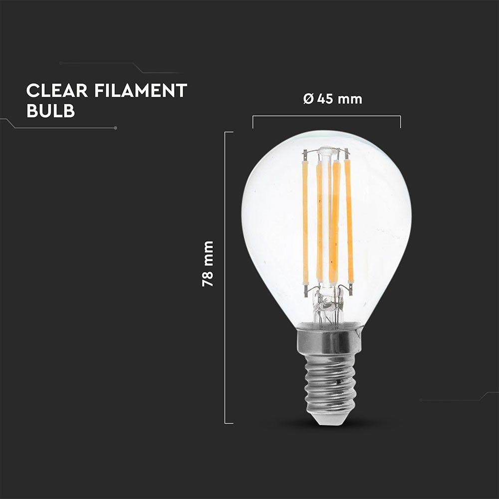 6W P45 Filament, Klosz Transparentny/ Barwa:4000K, Trzonek: E14, Skuteczność: 130lm/W, VTAC, SKU 2855