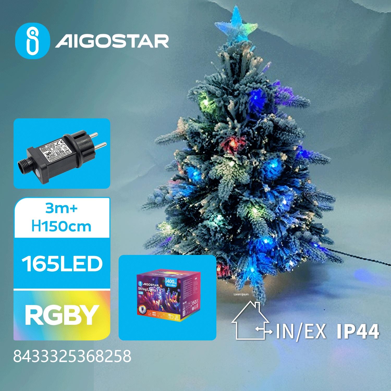 Christmas decorations-Low voltage adapter Flocking tree-150CM-RGBY-8blink+time-IP44