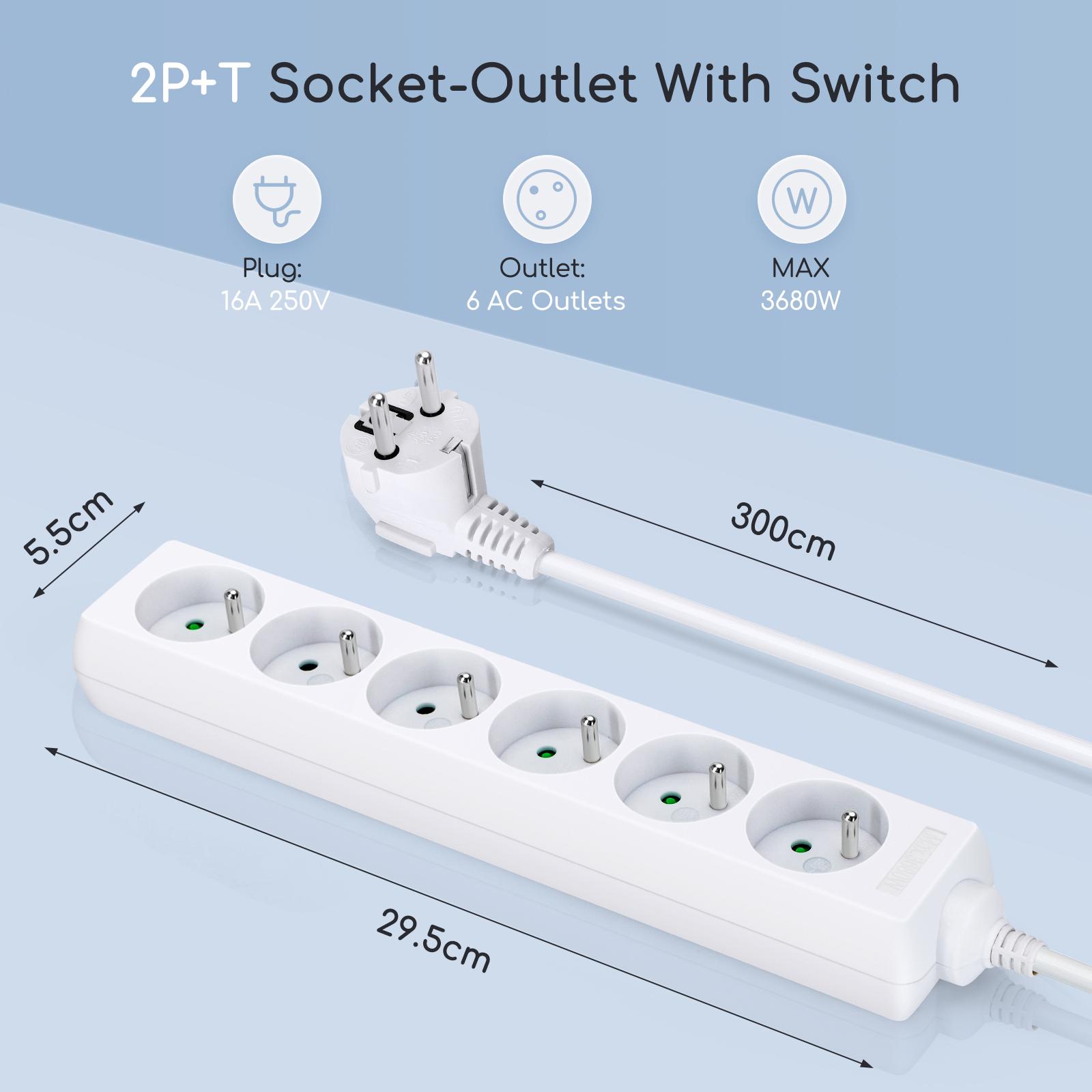 Listwa zasilająca na 6 gniazd typu francuskiego bez przełącznika 3 m 3G 1.0mm² biała