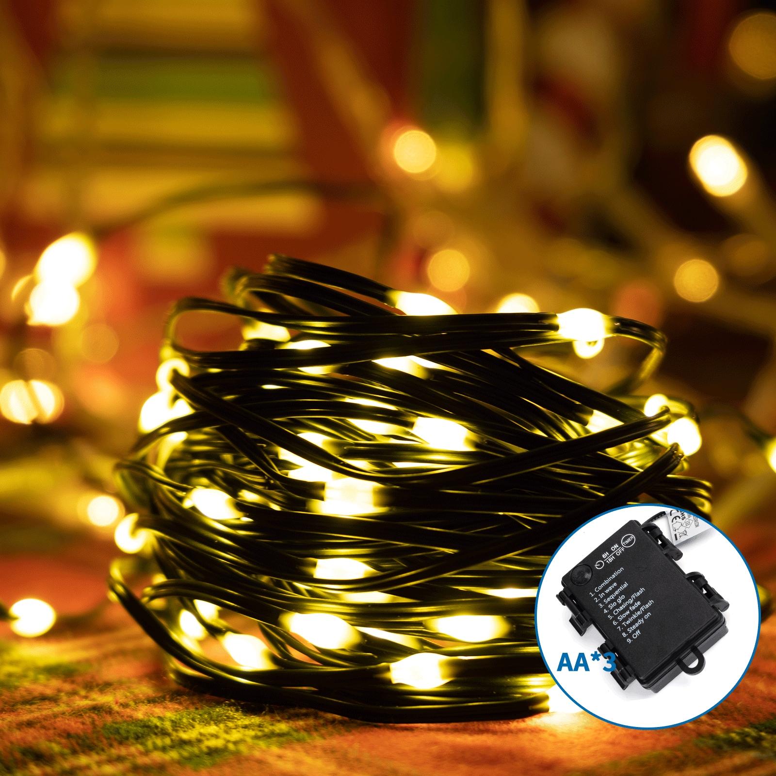 3AA battery string lights (PVC & copper), warm white, 5m