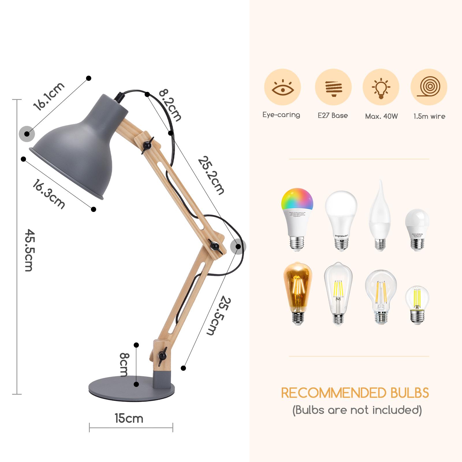 Wooden Foldable Table Lamp Gray (Without Light Source) E27