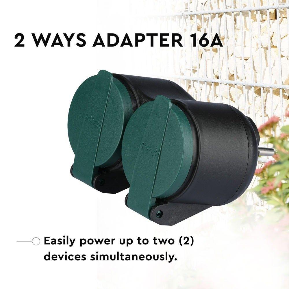 VT-1102-2 2 WAYS ADAPTER-16A-IP44 WITH-BLACK+GREEN