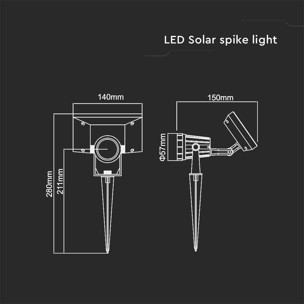 VT-952 2W LED SOLAR SPIKE LIGHT 4000K IP65