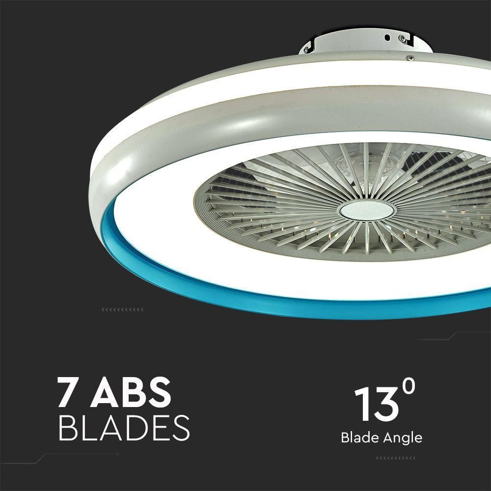 50W Lampa sufitowa LED z wentylatorem, Sterowanie RF, Barwa:3 w 1, Ring dekoracyjny: Niebieski, VTAC, SKU 7934