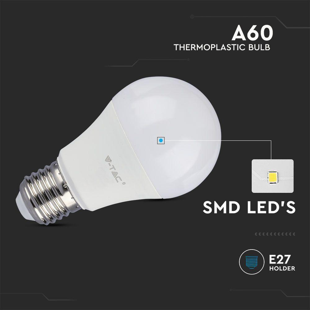 8.5W A60 Żarówka LED, Chip SAMSUNG, Barwa:6500K, Trzonek:E27, VTAC, SKU 21230