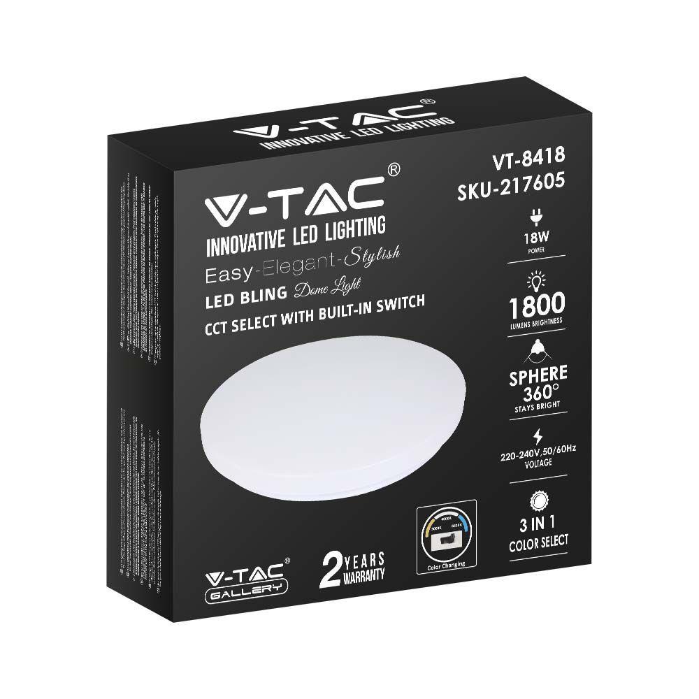 18W Plafon LED DOME, Średnica: 310, Klosz: Mleczny, Barwa:3w1, VTAC, SKU 217605