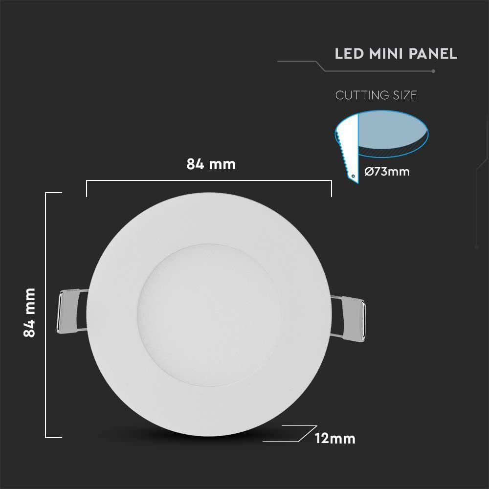 3W Panel LED, Barwa:3000K, Okrągła, VTAC, SKU 216292