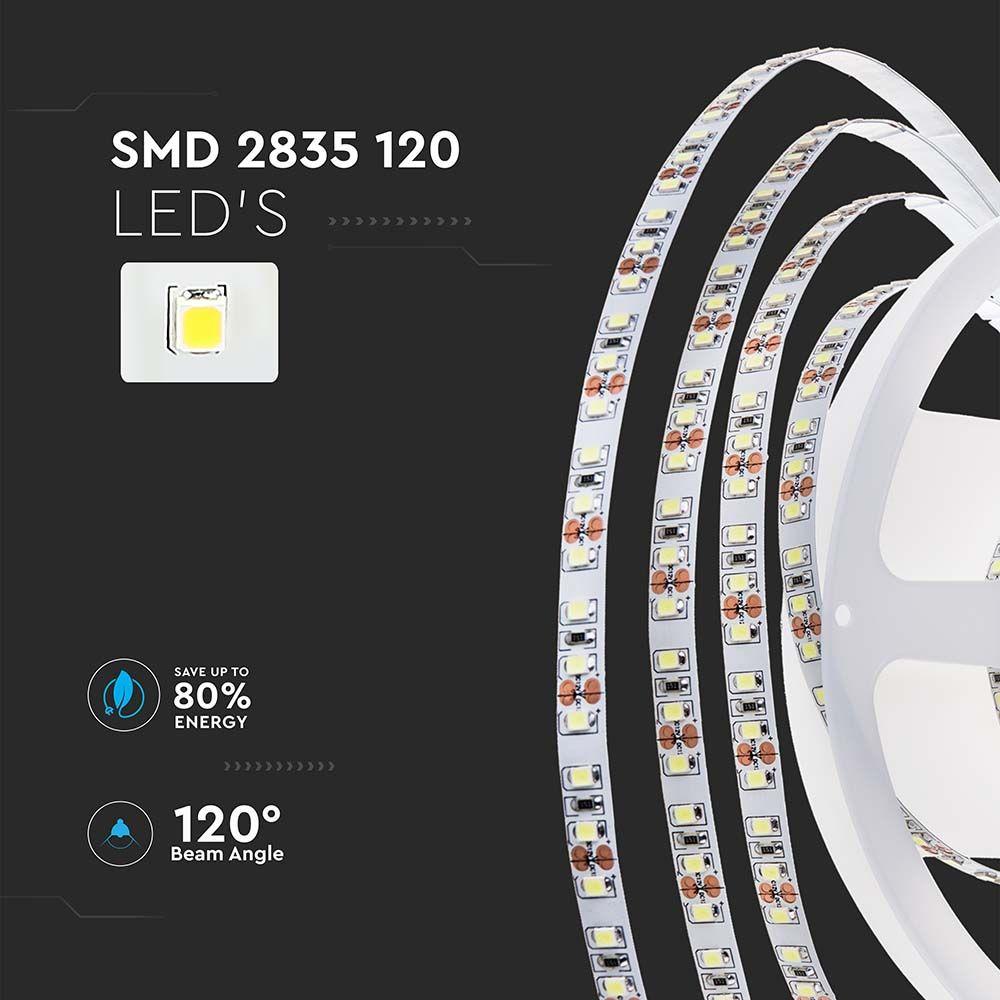 7.5W Taśma LED, Barwa:4000K, IP20, Zasilanie: 24V, Wzmocniony podkład PCB, Rolka:10m, VTAC, SKU 212623