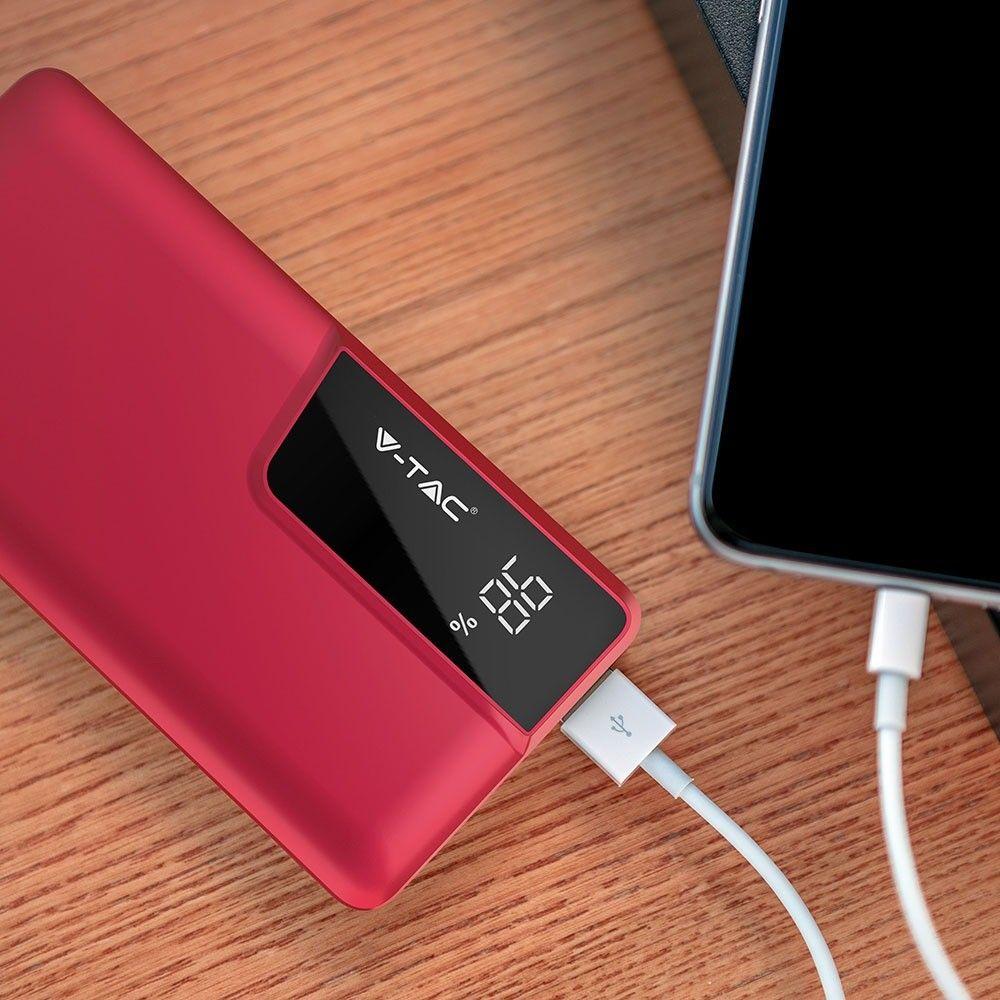 VT-3511 10000mah POWER BANK WITH DIGITAL DISPLAY & USB TYPE-C-RED