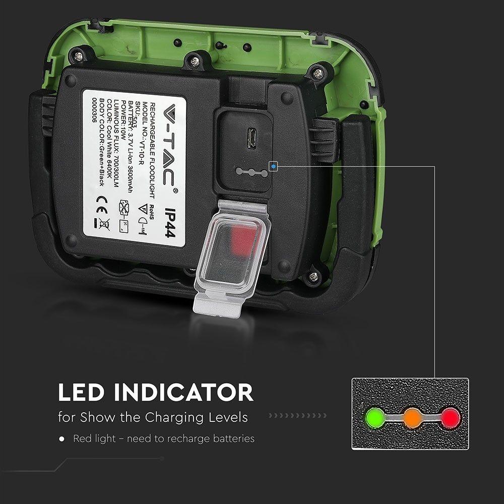 10W Naświetlacz LED z akumulatorem, Chip SAMSUNG, Barwa:6400K, VTAC, SKU 503