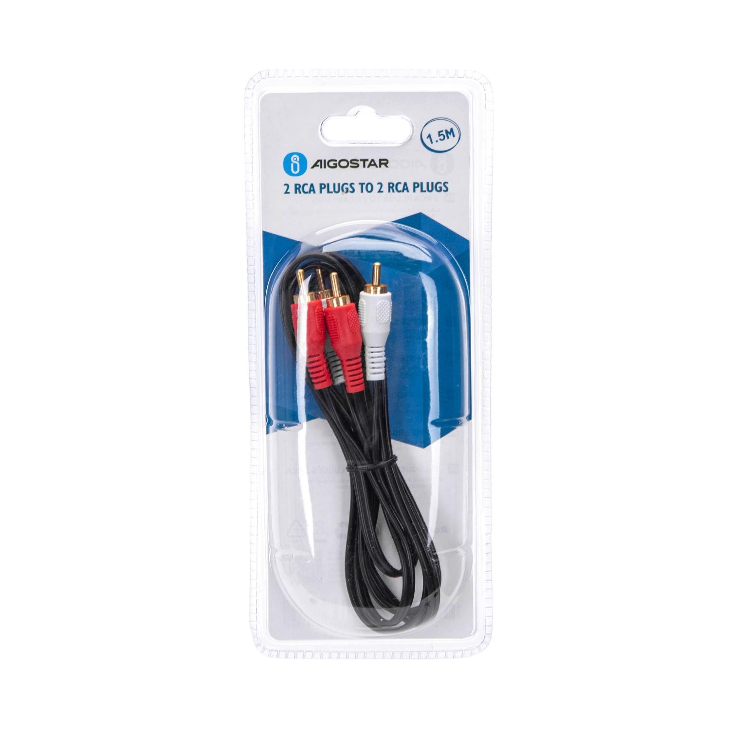 Audio Cable 2RCA Plugs to 2RCA Plugs 1.5m Black