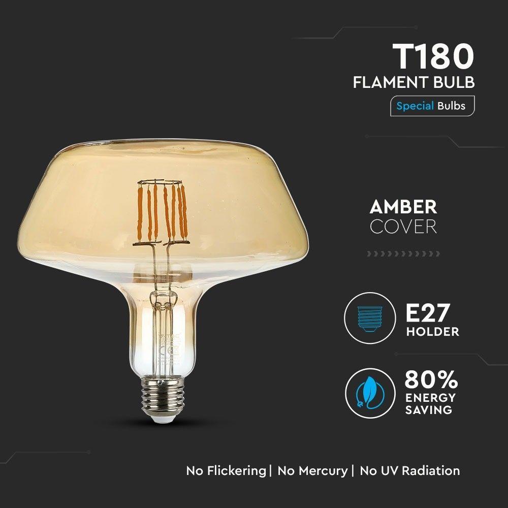 VT-2308 8W T180 LED FLAMENT BULB AMBER GLASS 2200K E27