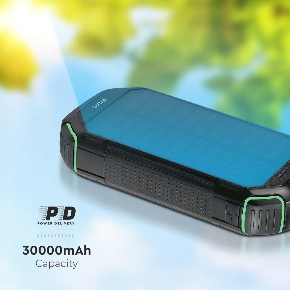 Power Bank, Ładowanie solarne, 30000mAh, Czarny, VTAC, SKU 7836