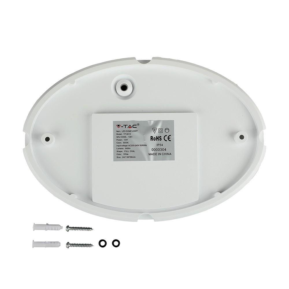 12WPlafon LED Owalny, IP54, Barwa:3000K, Obudowa: Biała, VTAC, SKU 1351