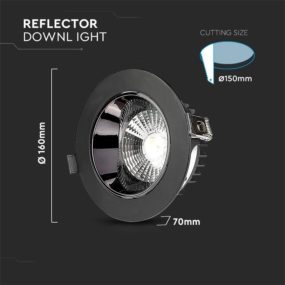 VT-2-23 20W LED REFLECTOR COB DOWNLIGHT SAMSUNG CHIP 6400K BLACK HOUSING