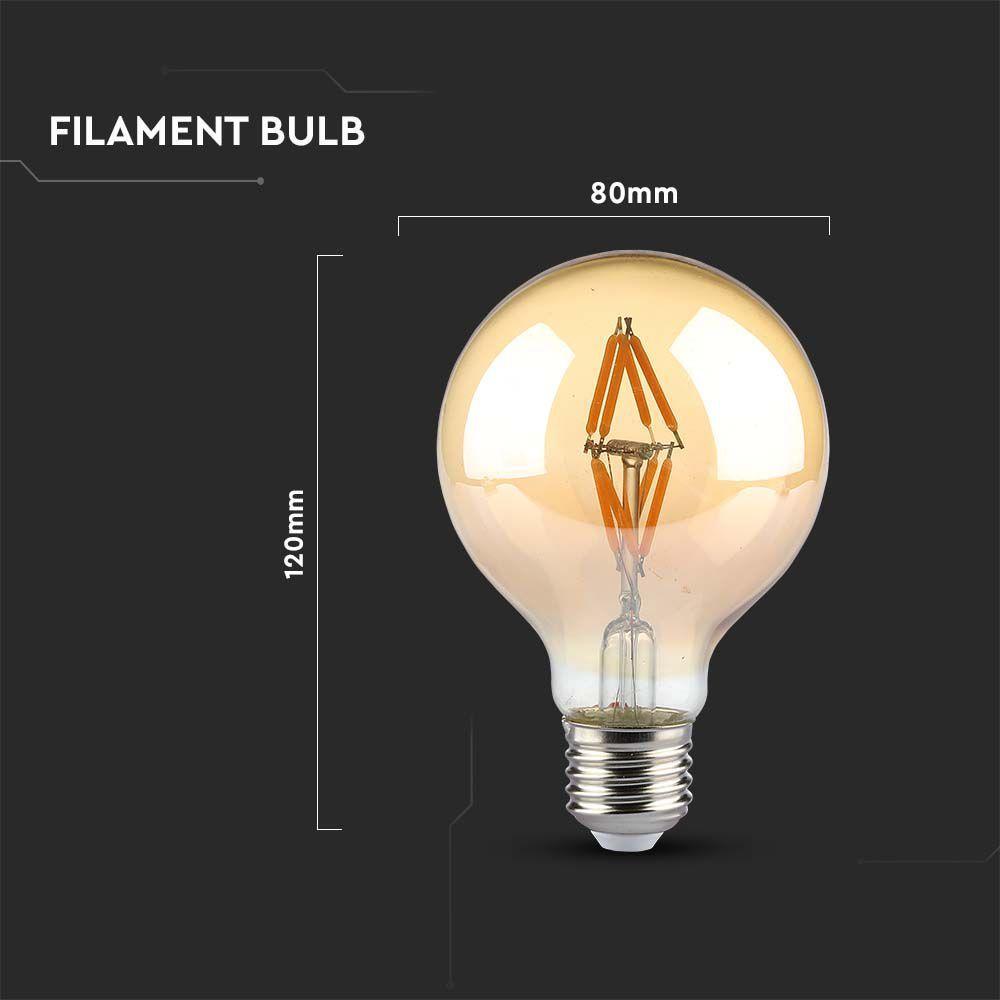 4W G80 Żarówka LED Filament, Klosz Bursztynowy, Barwa:2200K, Trzonek:E27, VTAC, SKU 217148