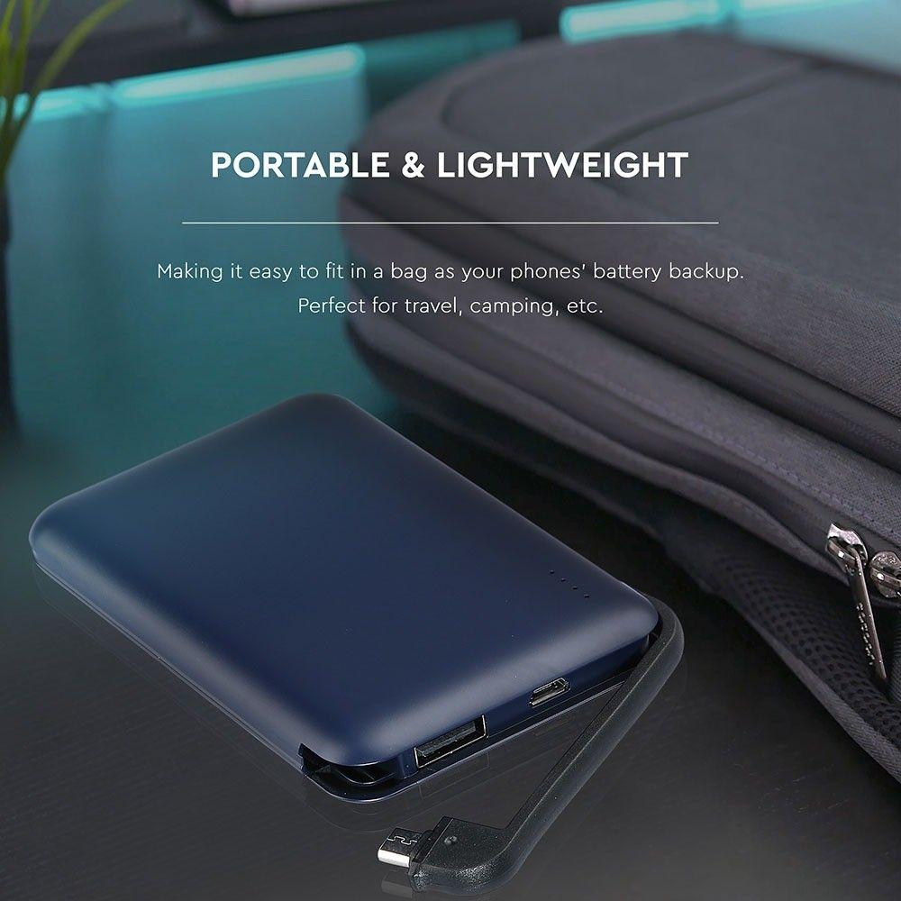 VT-3510 5000mah POWER BANK WITH LED LIGHT DISPLAY & BUILT IN CABLE -NAVY