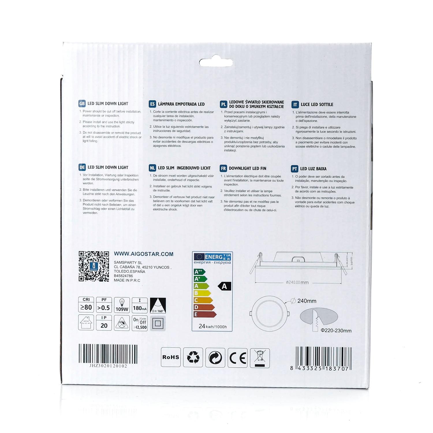 E6 LED Ultra-thin Flush-mounted Round Downlight 24W Natural Light