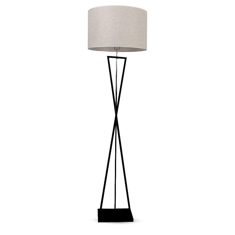 VT-7913 DESIGNER FLOORLAMP - ROUND IVORY LAMPSHADE, BLACK METAL CANOPY - E27