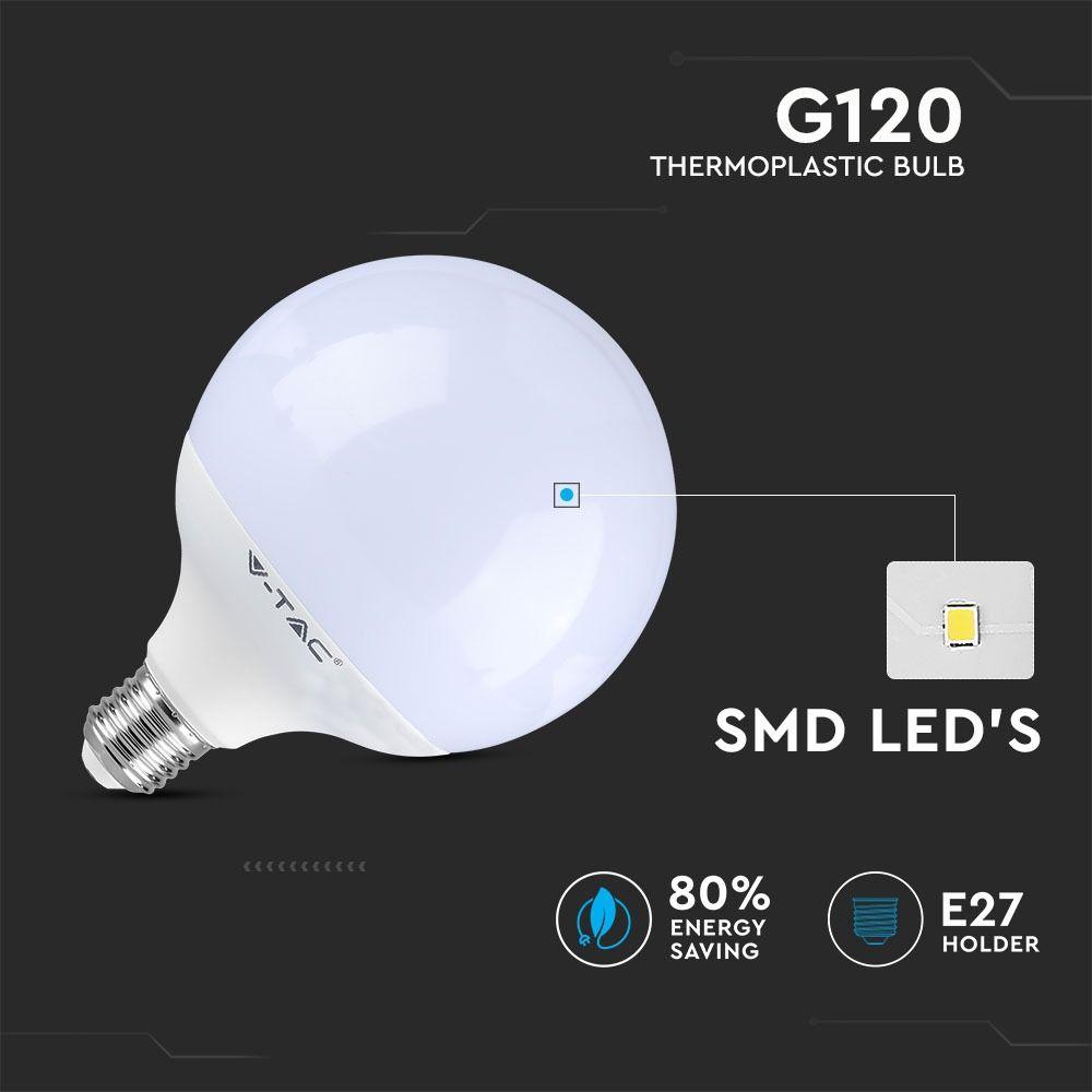 13W G120 Żarówka LED GLOBE, Barwa: 4000K, Ściemniana, Trzonek:E27, VTAC, SKU 7194