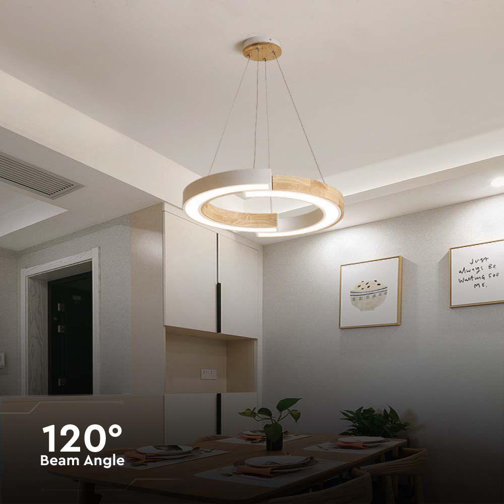 VT-7828 32W LED HANGING LAMP (43x100) 3000K WHITE BODY WITH WOOD