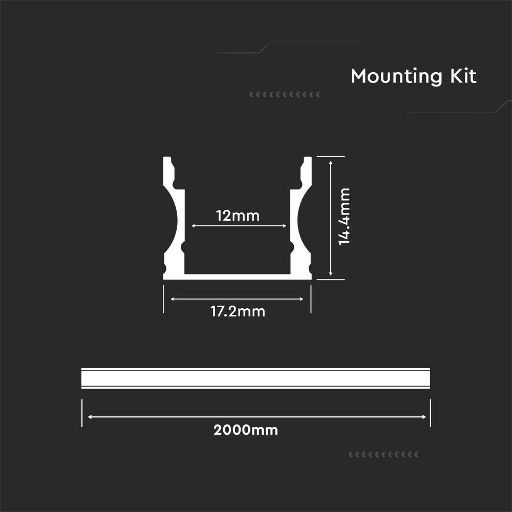 VT-8110-W MOUNTING KIT WITH DIFFUSER FOR LED STRIP PCB 20MM SURFACE 2000X17.2X14.44MM WHITE