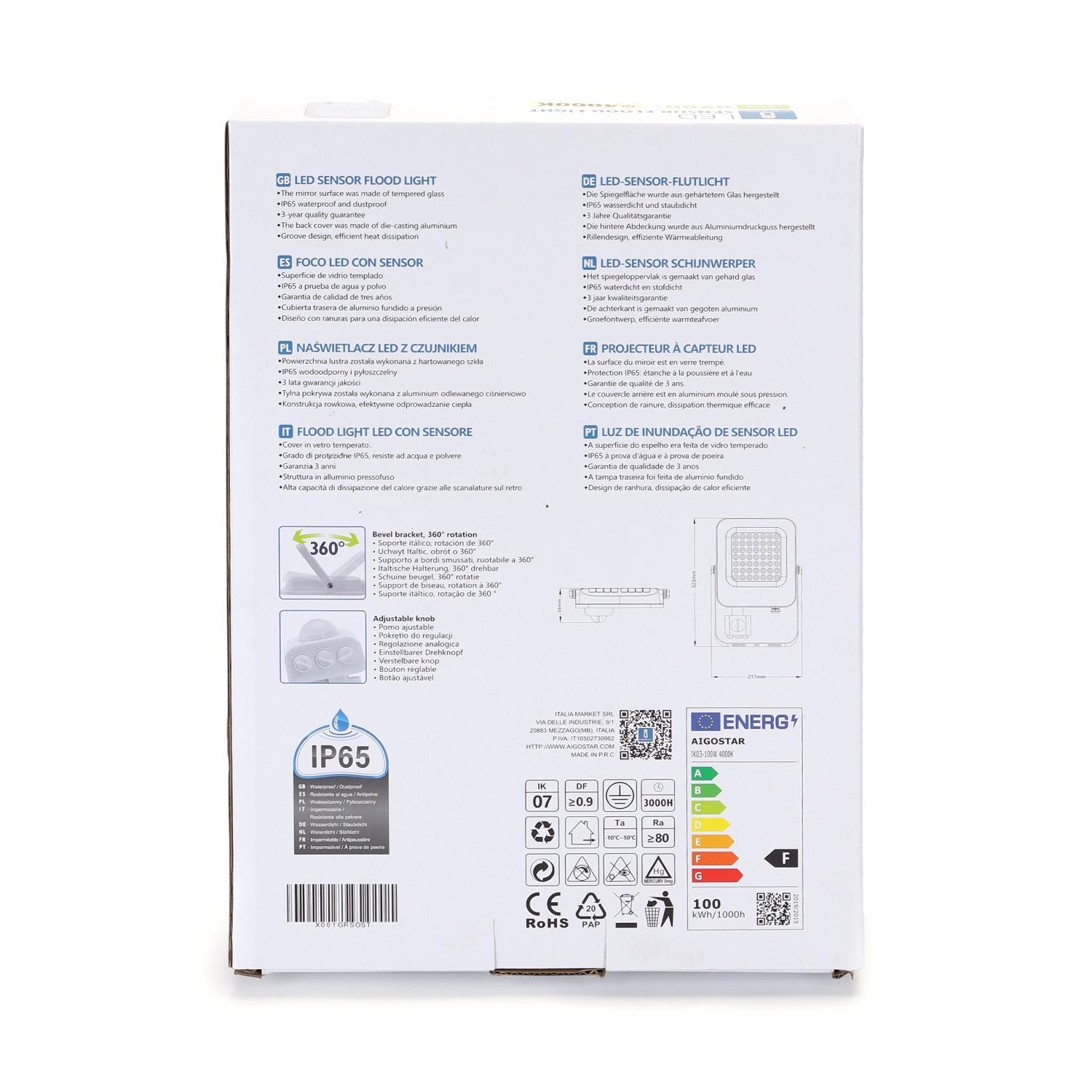 LED Floodlight with Sensor White 100W