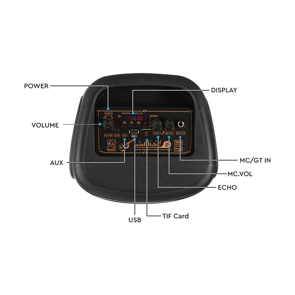 Przenośny głośnik bluetooth, gniazdo USB, slot na kartę micro SD/gniazdo AUX/ Mikrofon/ Podświetlenie LED, VTAC, SKU 7676