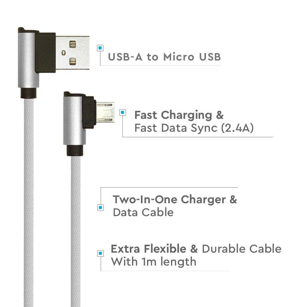 VT-5361 1M MICRO USB CABLE L-TYPE -GREY(DIAMOND SERIES)