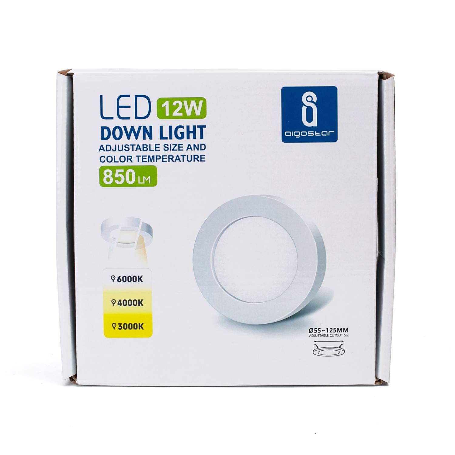 E6 LED Round Downlight 12W Adjustable Size and Color Temperature