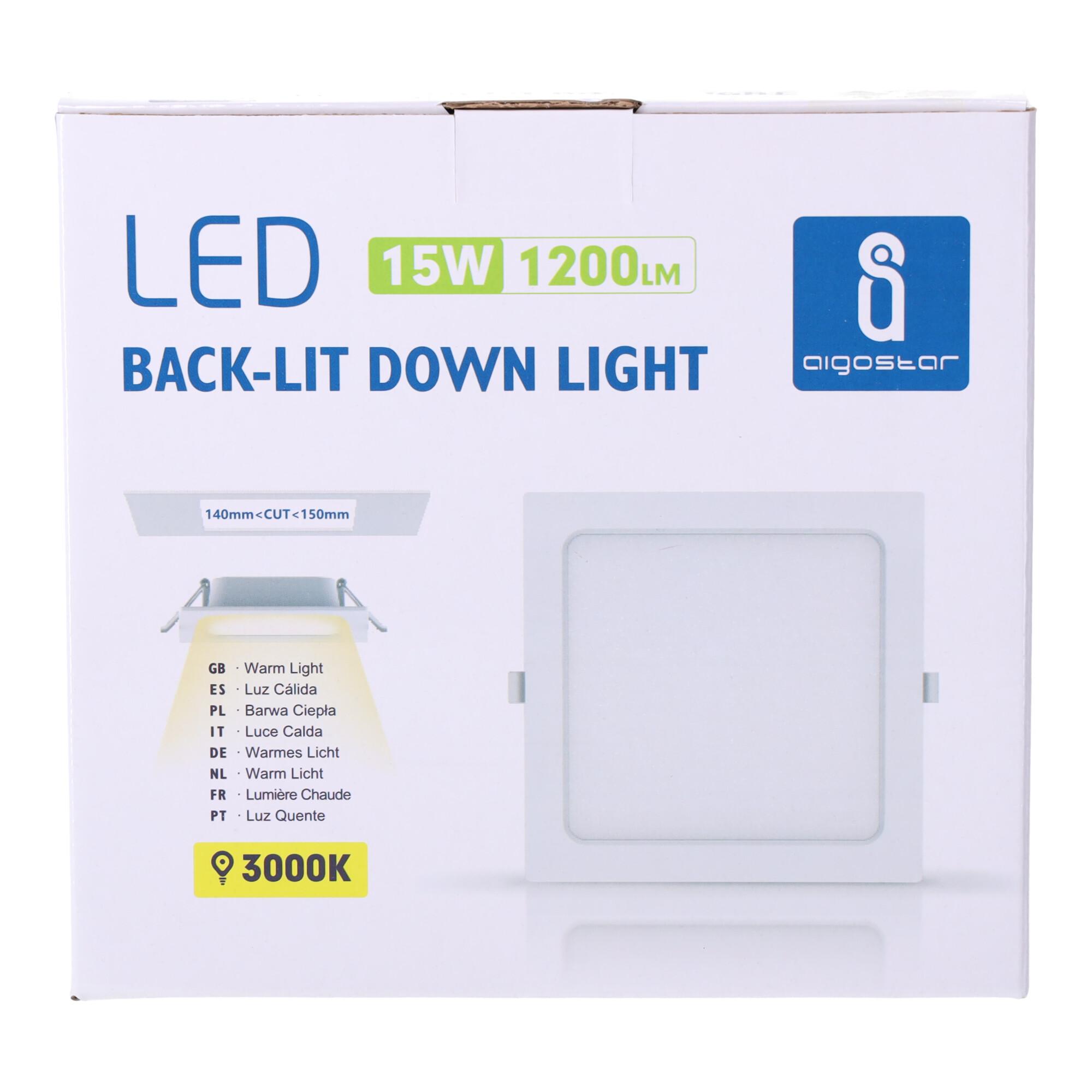 Downlight kwadratowy podtynkowy LED 15W Żółte światło