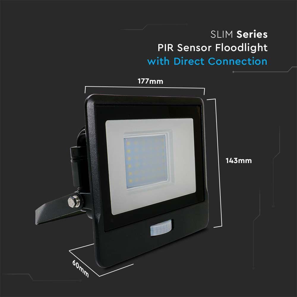 VT-138S 30W PIR SENSOR FLOODLIGHT SAMSUNG CHIP 4000K BLACK BODY