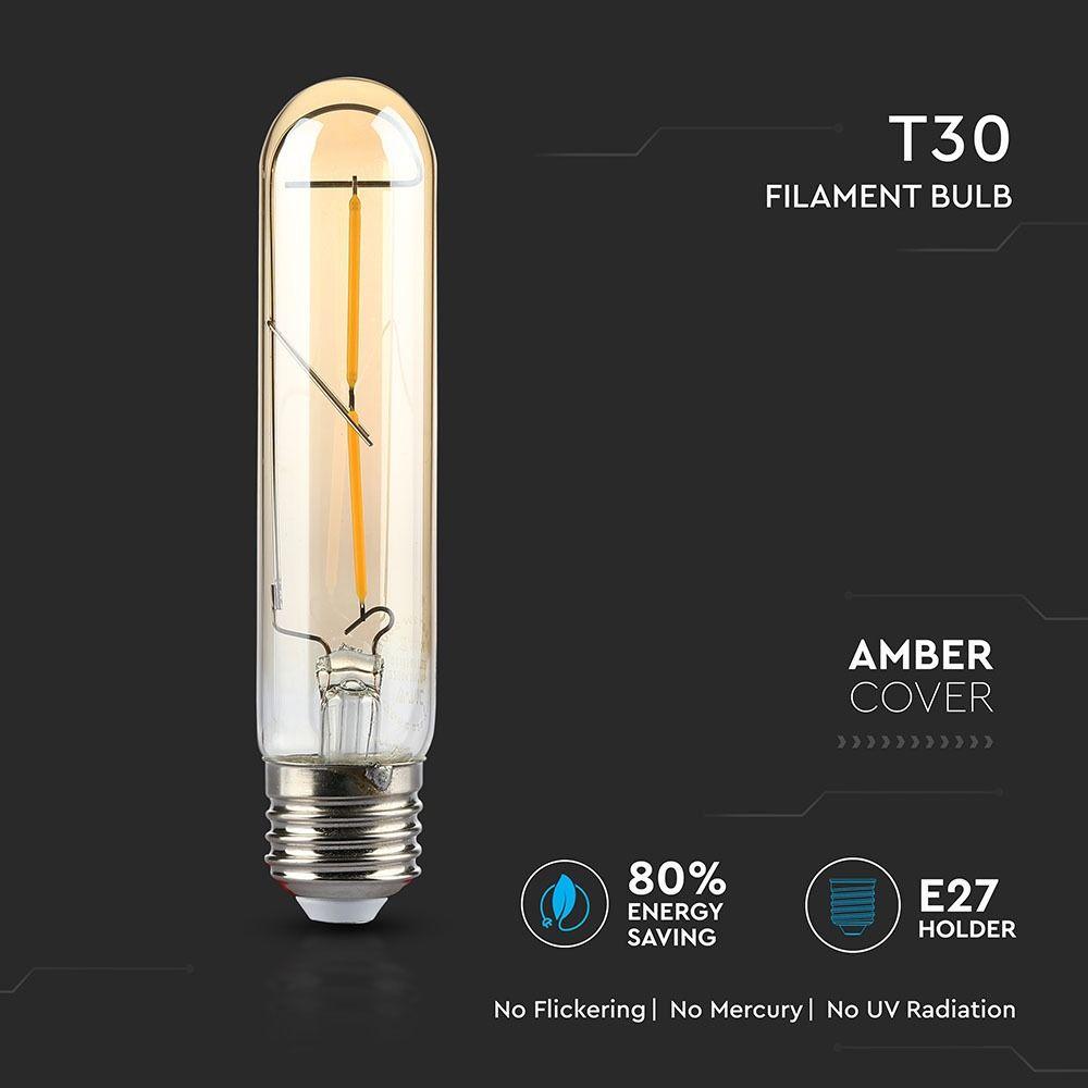 2W T30 Żarówka LED Filament, Klosz: Bursztynowy, Barwa:2200K, Trzonek:E27, VTAC, SKU 7252