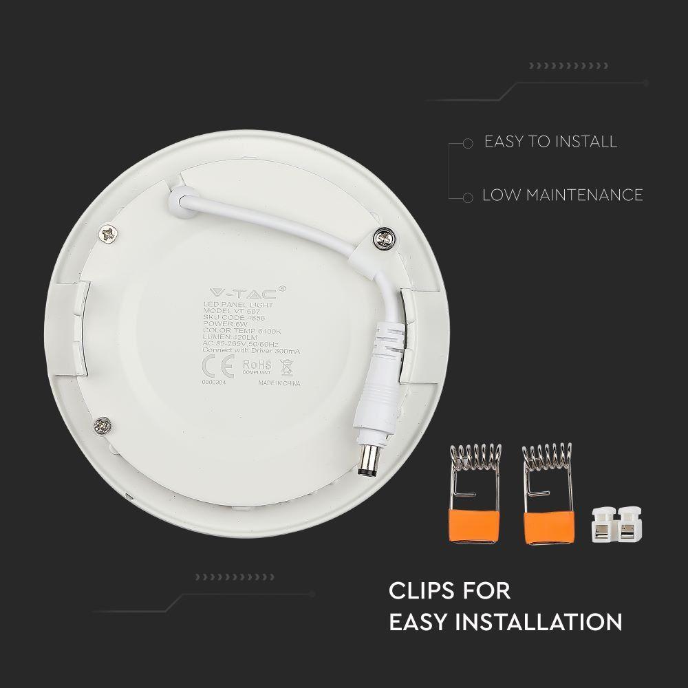 VT-607 6W LED PREMIUM PANEL 3000K ROUND