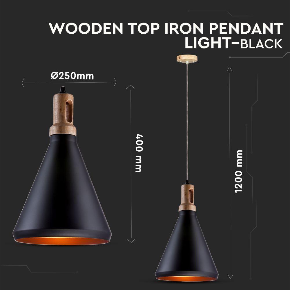 VT-7525 WOODEN TOP IRON PENDANT LIGHT-BLACK-E27