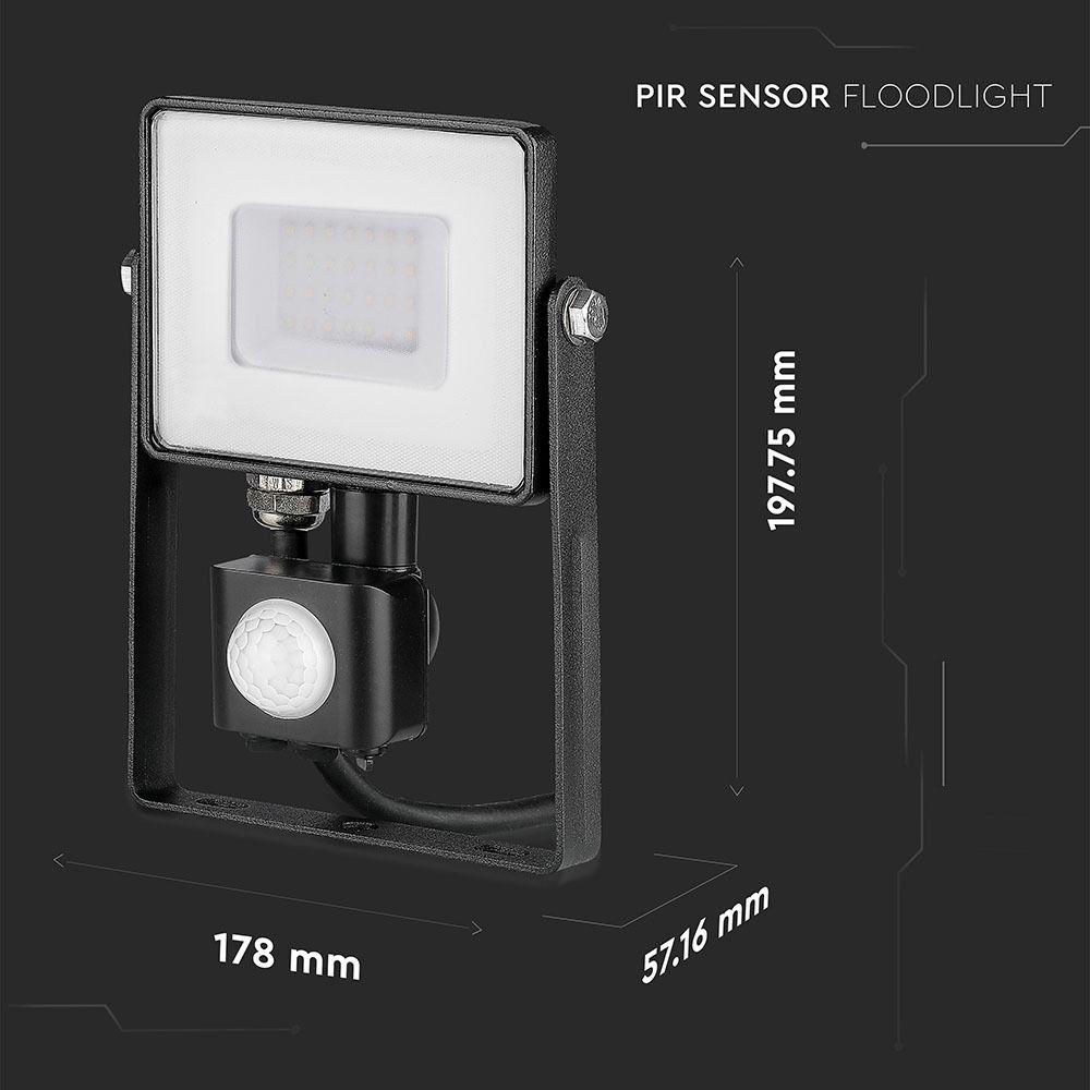 VT-30-S 30W SMD PIR SENSOR FLOODLIGHT SAMSUNG CHIP 6400K BLACK BODY