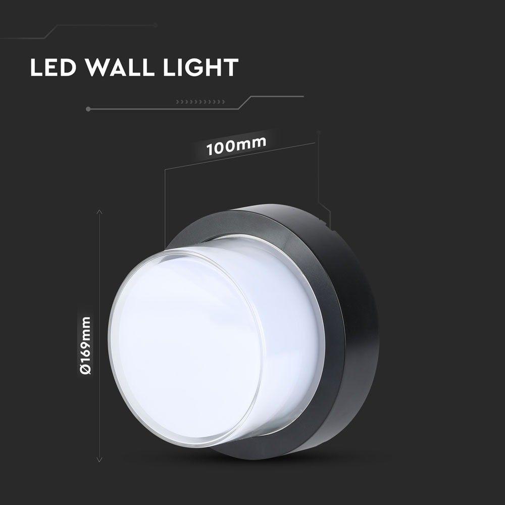 12W Lampa ścienna LED, Barwa:3000K, Czarny, Okrągła, VTAC, SKU 8541