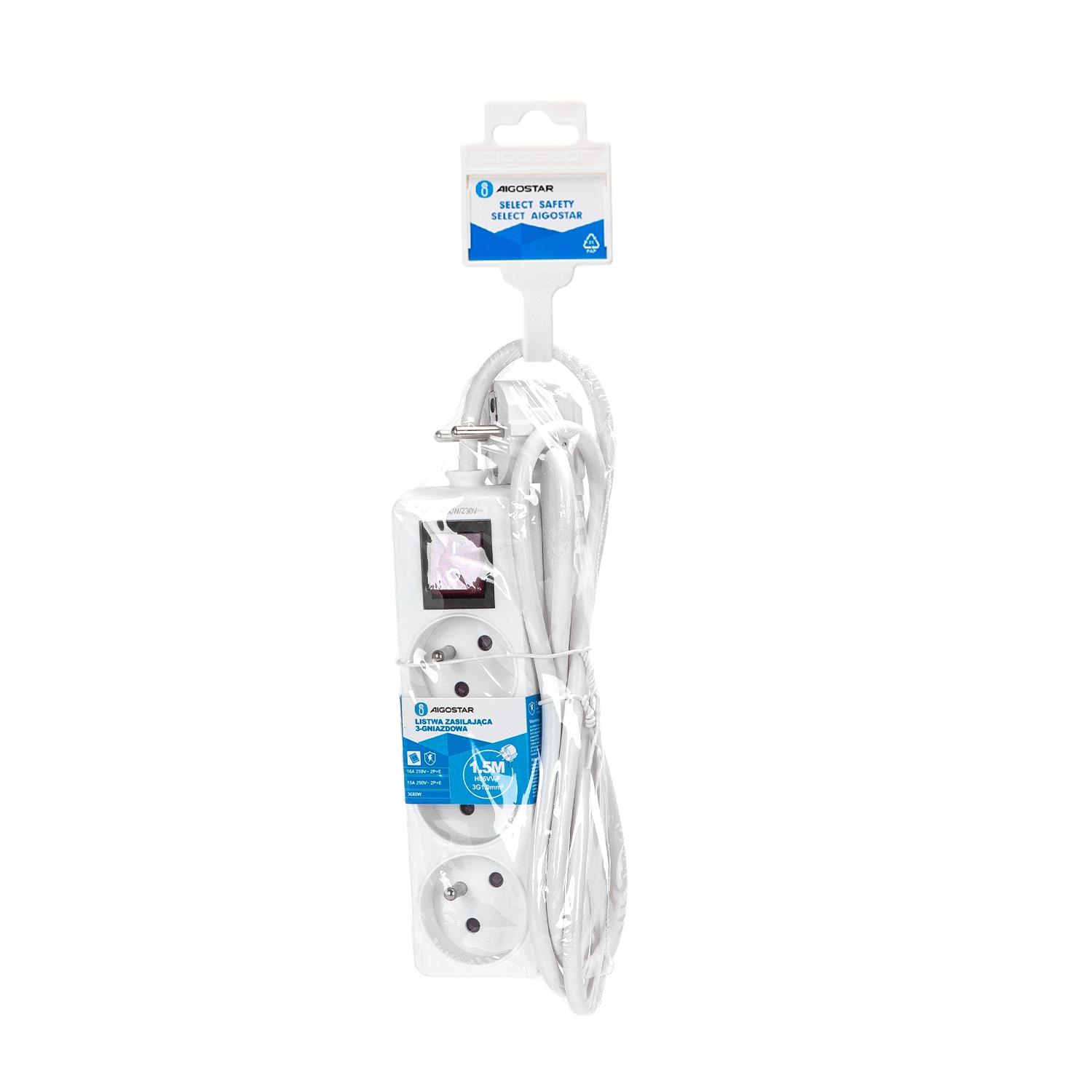 Power strips 3-way 1.5m H05VV-F 3G1.0m㎡ White